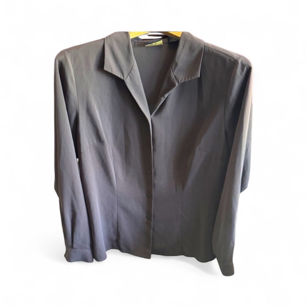 Laura Scott Women’s Size 14 Charcoal Button-Up Loose Fit Business Casual Blouse